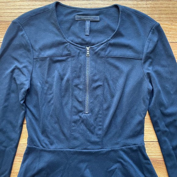 BCBGMaxAzria Black Long Sleeve Peplum Top Size Small - Picture 3 of 5